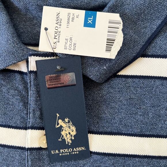 NWT! US Polo Assn Blue White Striped Polo Tee XL - Picture 5 of 7